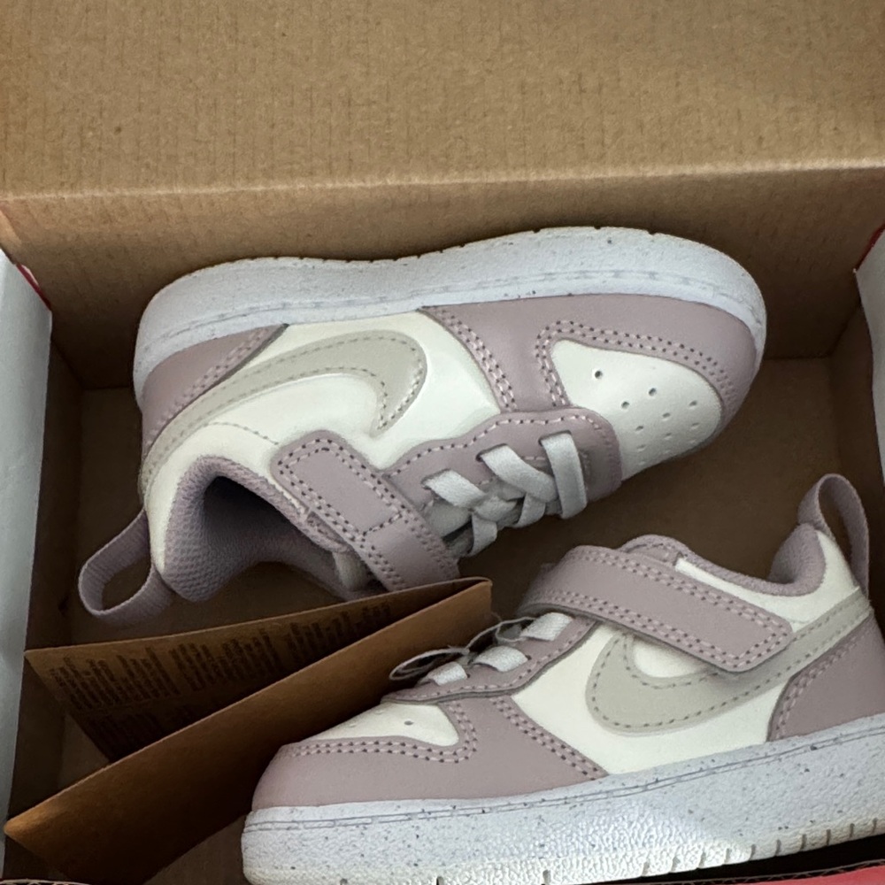 Nike kids Pink and White Sneakers size 5C court borough
